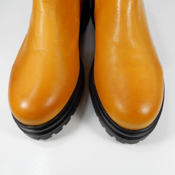 Miz Mooz Levona Chelsea Boots Size 38 7.5 8 Lug Sole Ochre Yellow Leather NEW - Picture 8 of 15